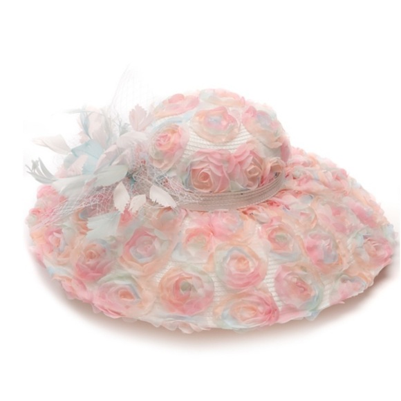 Bellissima Accessories - Bellissima Floral Overlay Dressy Derby Hat NWT